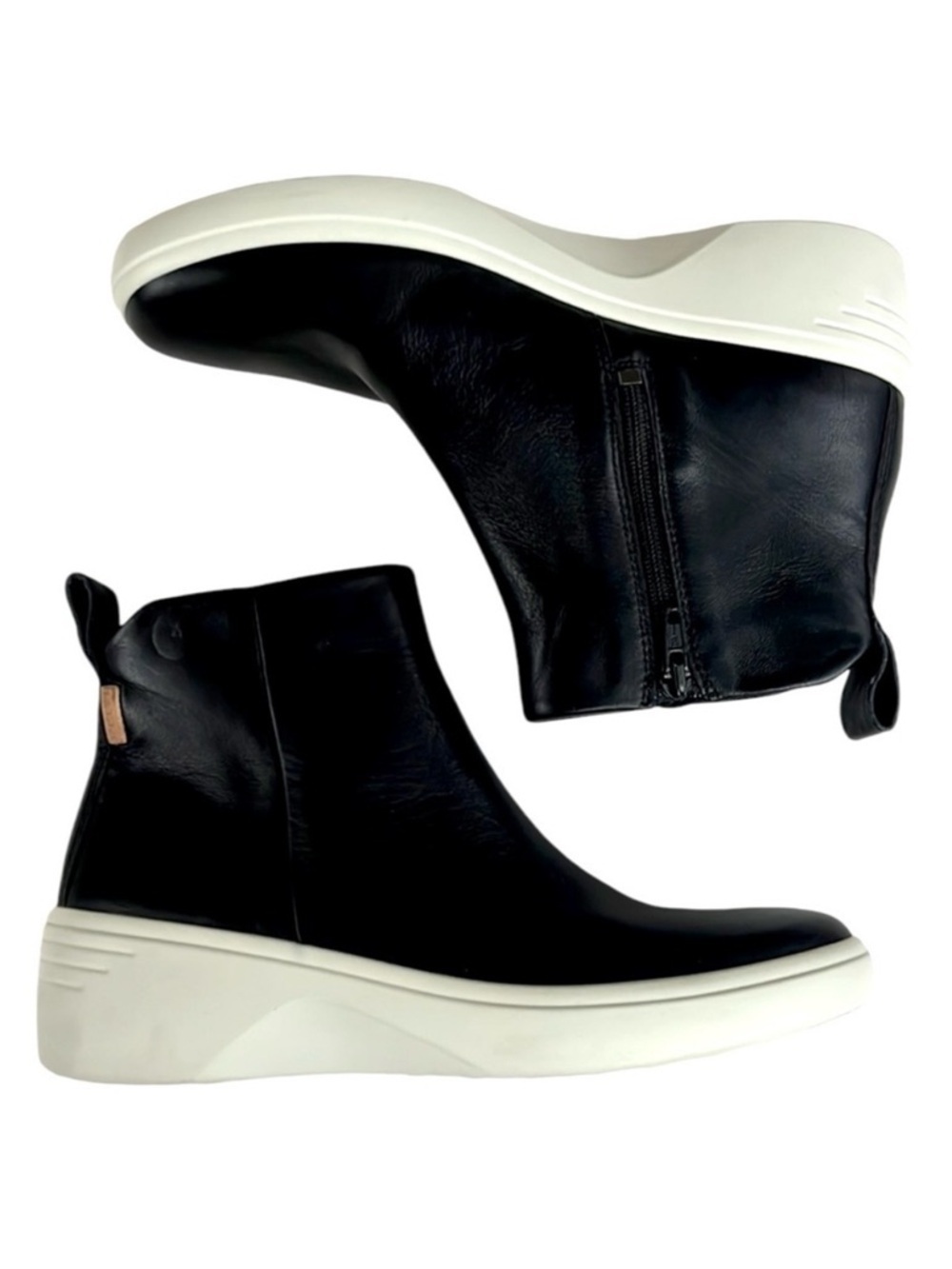 NWOT Ecco Leather Soft 7 Wedge City Ankle Boots Black Size 6 - 6.5 Retail $180